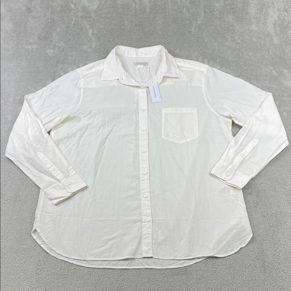 NEW Outerknown L Womens 100% Organic Cotton White Button Down Shirt